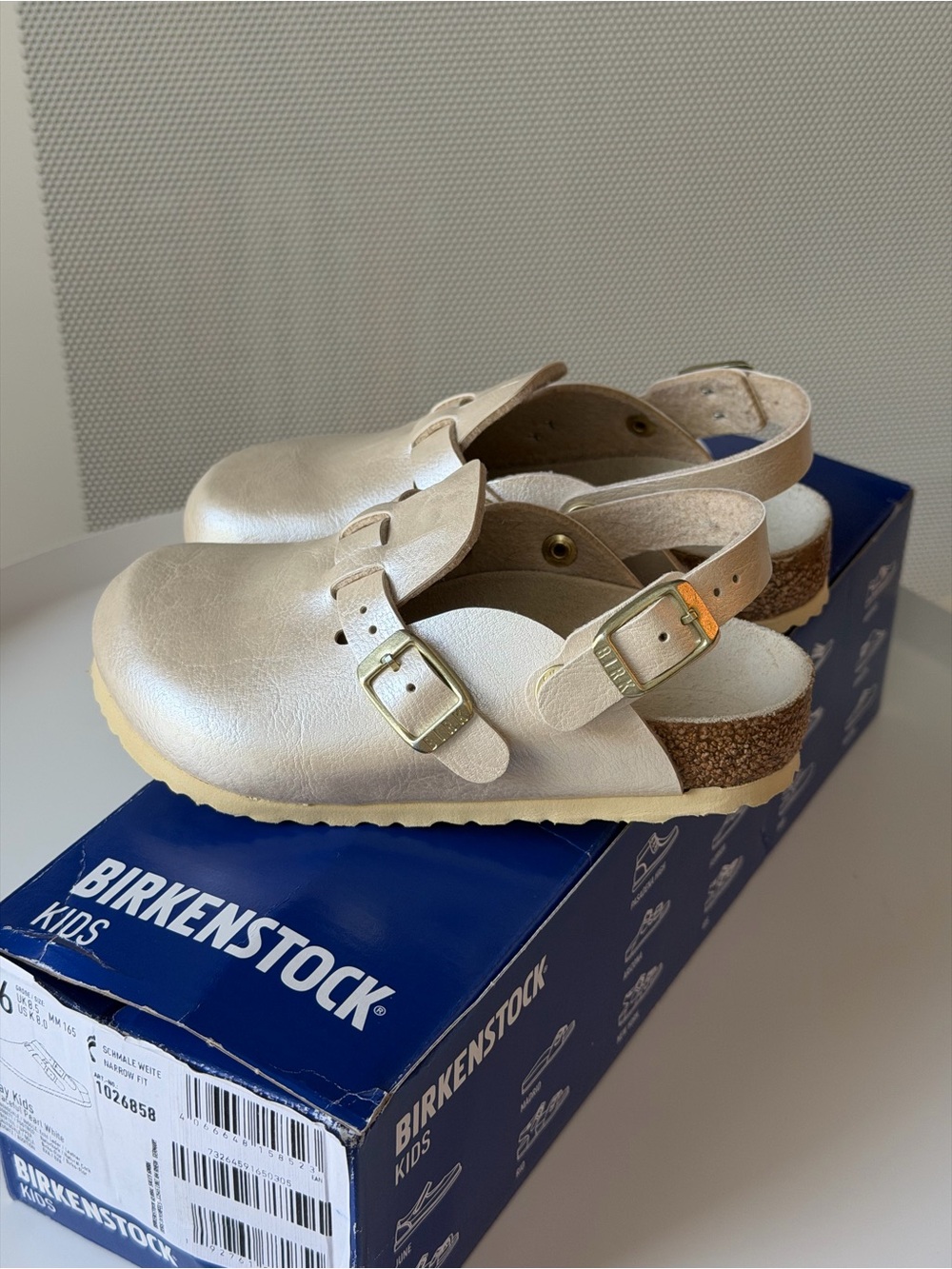 Birkenstock Kids Pearl White Adjustable-Back Clog Sandals